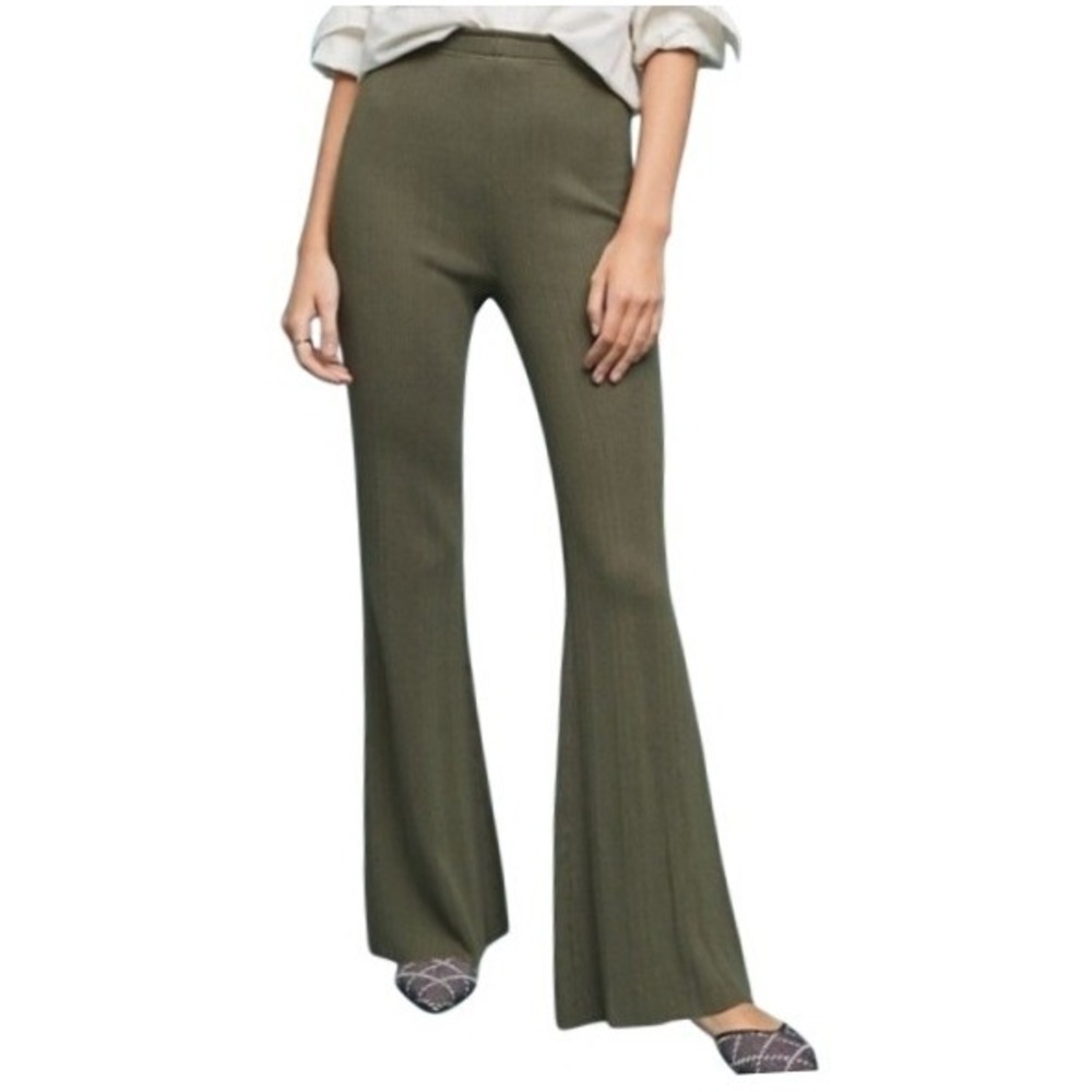 Anthropologie Womens L Olive Green Gibson Ribbed Sweater Flare Pants